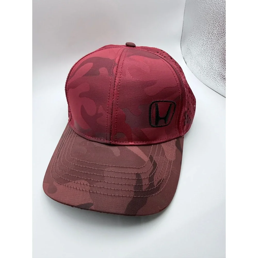 Honda Performance Burgundy Red Camo Hat Adjustable Perforated Racing Cap